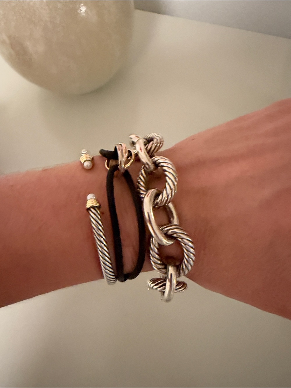 David Yurman Silver Twisted Rope Link Bracelet